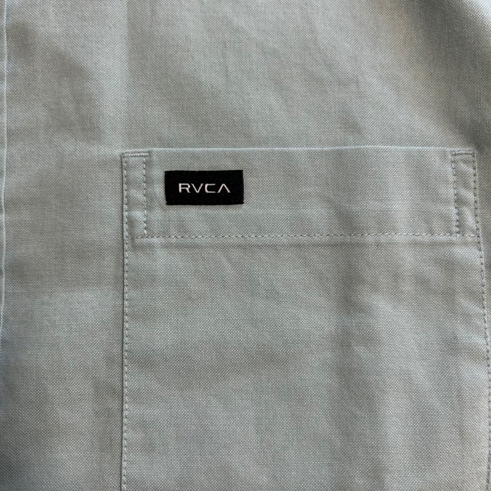 RVCA Mens Slim Fit Short Sleeve Button Down Oxford Shirt Sage Green MK526TLP M - Picture 5 of 8